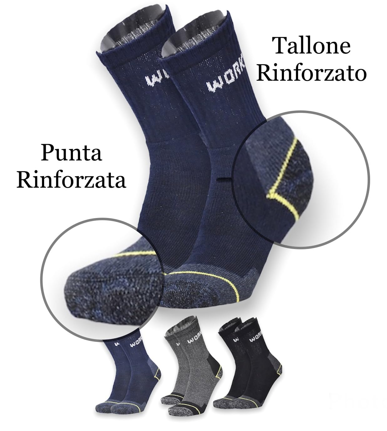 Lucchetti Socks Milano Calze da Lavoro Uomo in Spugna di Cotone Rinforzate Antinfortunistiche Nero o Assortito (43-46, 18 Paia Nero)