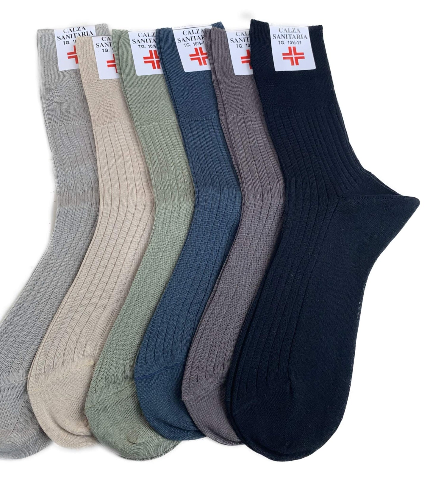 Lucchetti Socks Milano 6 PAIA calze da uomo SANITARIE filo di scozia 100% cotone rimagliate Made in Italy (11½12 43-46, Assortiti Chiari)
