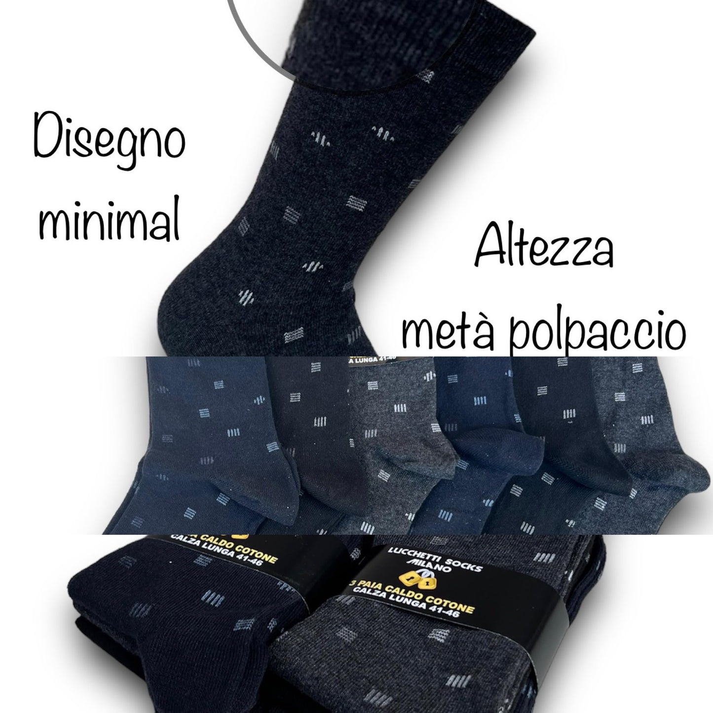 Lucchetti Socks Milano 6 Paia di Calze Uomo Corte Caldo Cotone Colorate Tendenza Pois Fantasia Fashion Made in Italy