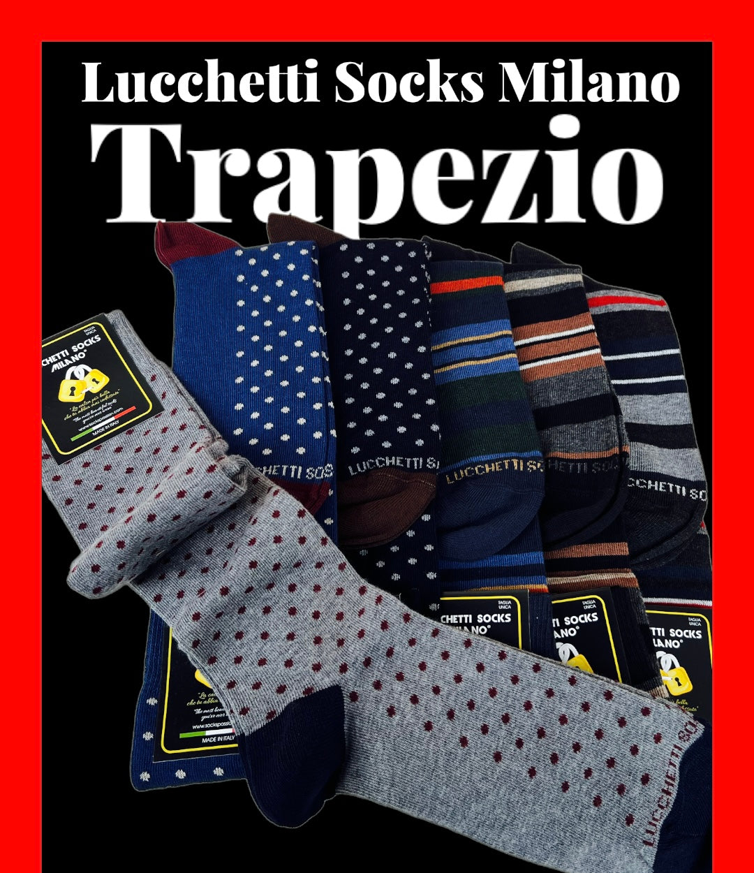 6 Paia di calze uomo lunghe caldo cotone colorate tendenza pois fantasia fashion Made in Italy Set Trapezio