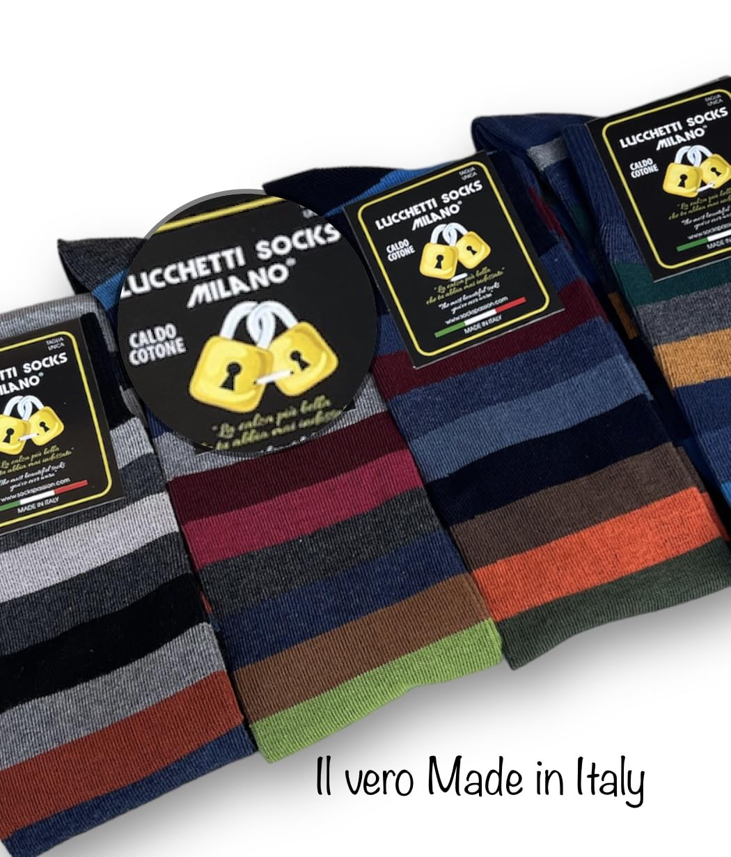 Lucchetti Socks Milano SET DA 4 PAIA DI CALZE UOMO LUNGHE CALDO COTONE COLORATE TENDENZA POIS FANTASIA FASHION MADE IN ITALY