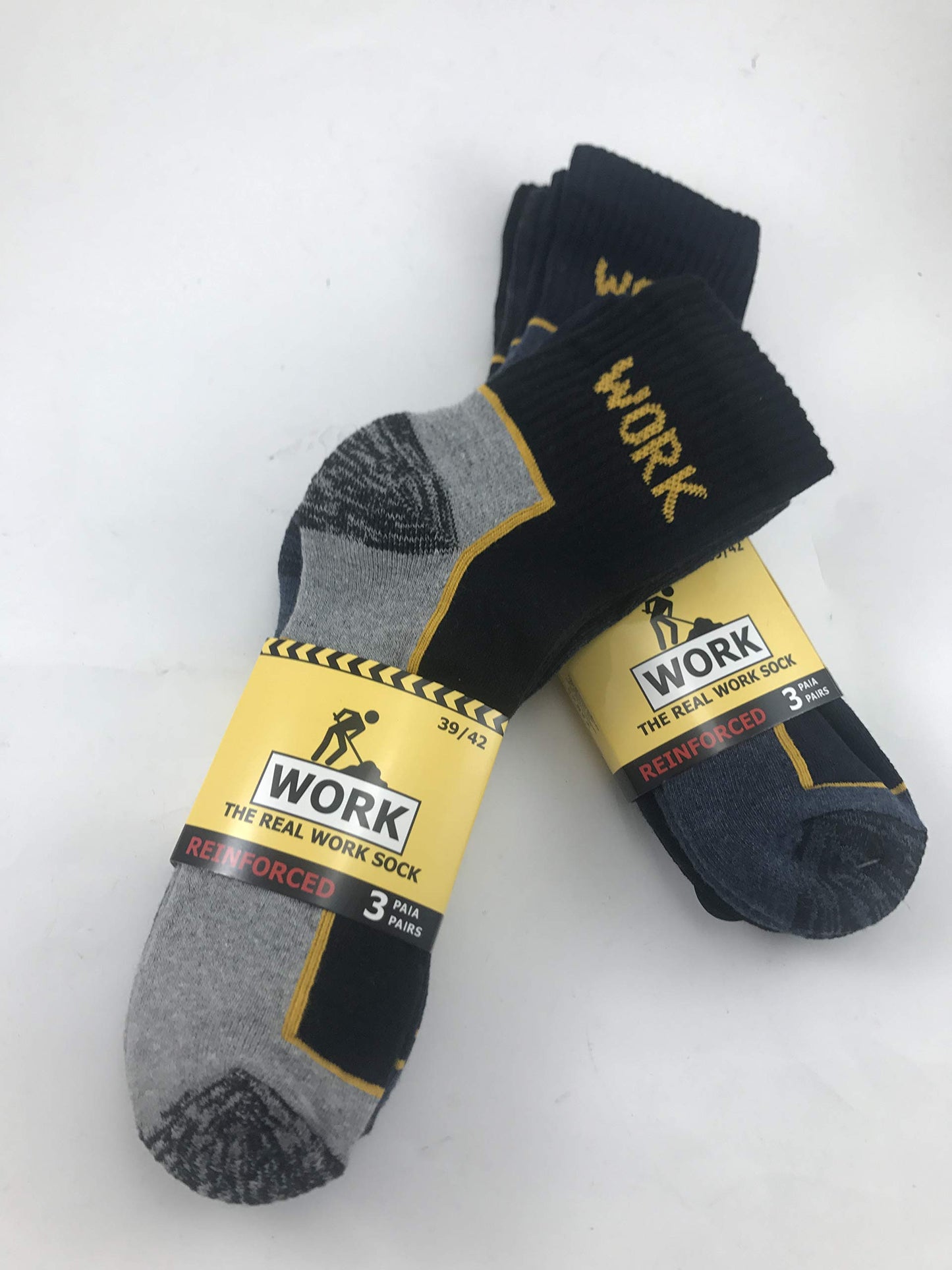 WORK THE REAL WORK SOCKS 6 PAIA CALZE DA LAVORO ALTEZZA CAVIGLIA PUNTA E TALLONE RINFORZATI SPUGNA DI COTONE