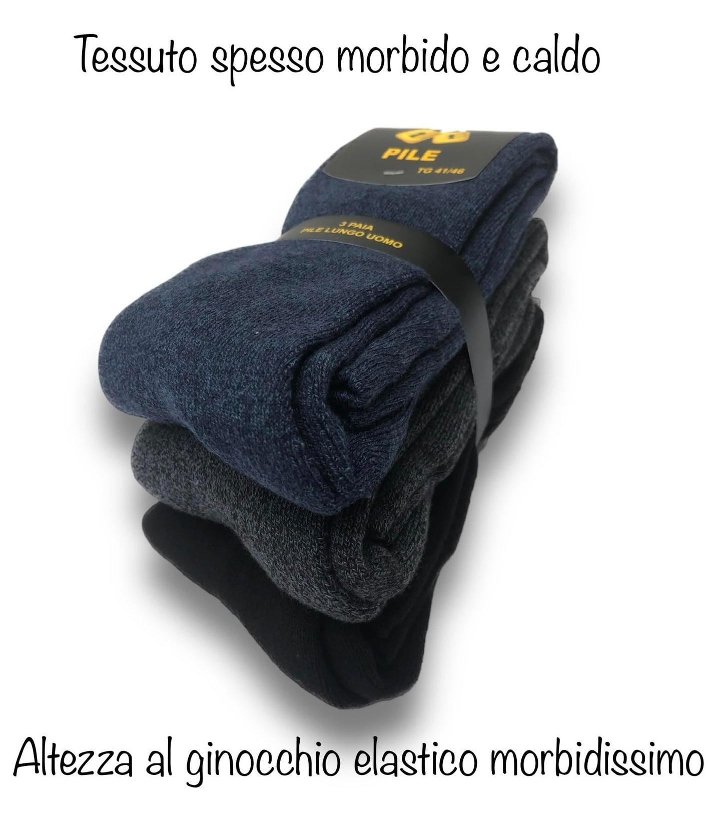 Lucchetti Socks Milano CALZE TERMICHE IN PILE LUNGHE SCI MONTAGNA PESANTI NERO BLU GRIGIO