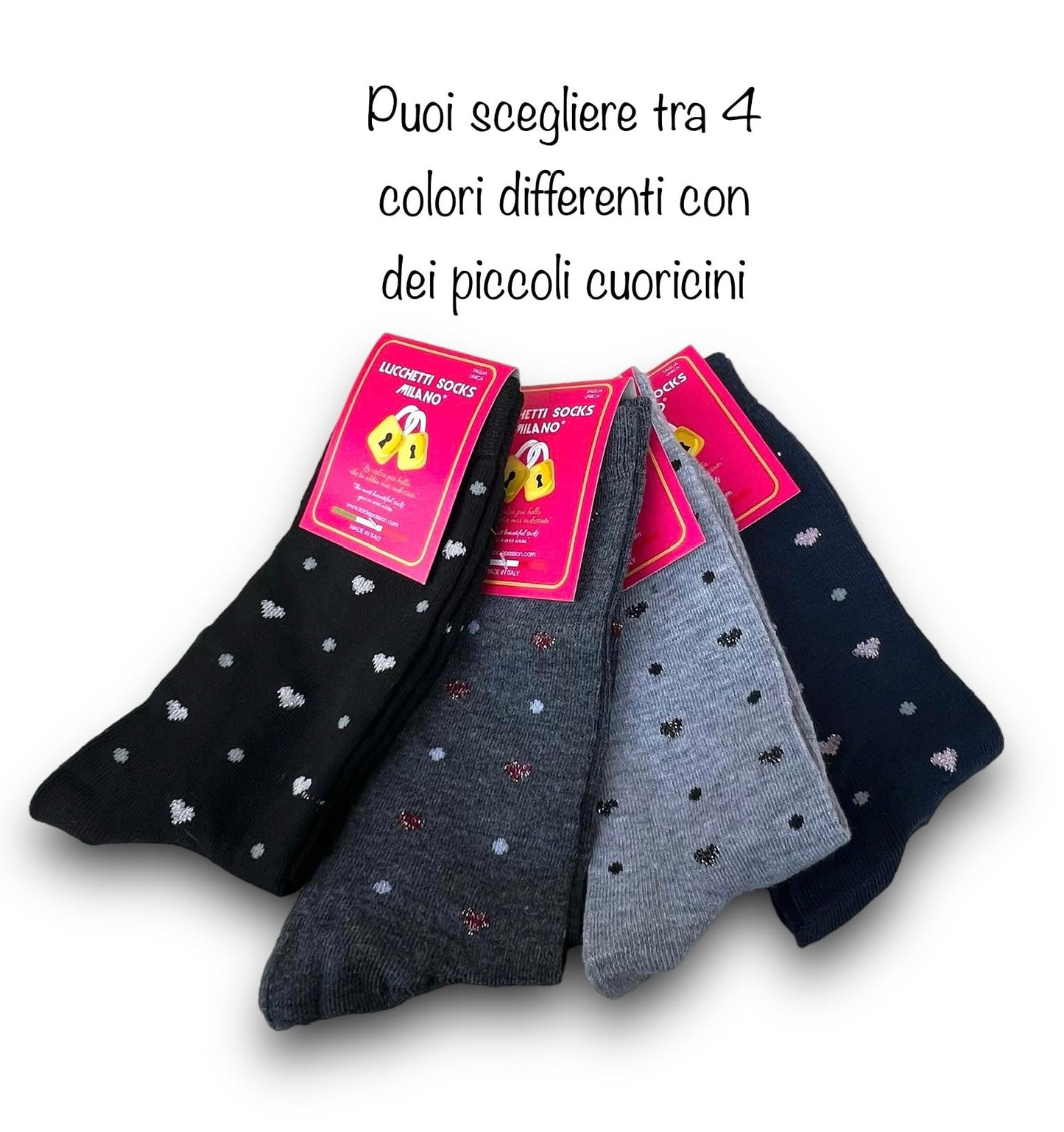Lucchetti Socks Milano Calze donna corte caldo cotone fantasia colorate a Pois, Righe, Fantasia con disegni invernali made in Italy 4 PAIA