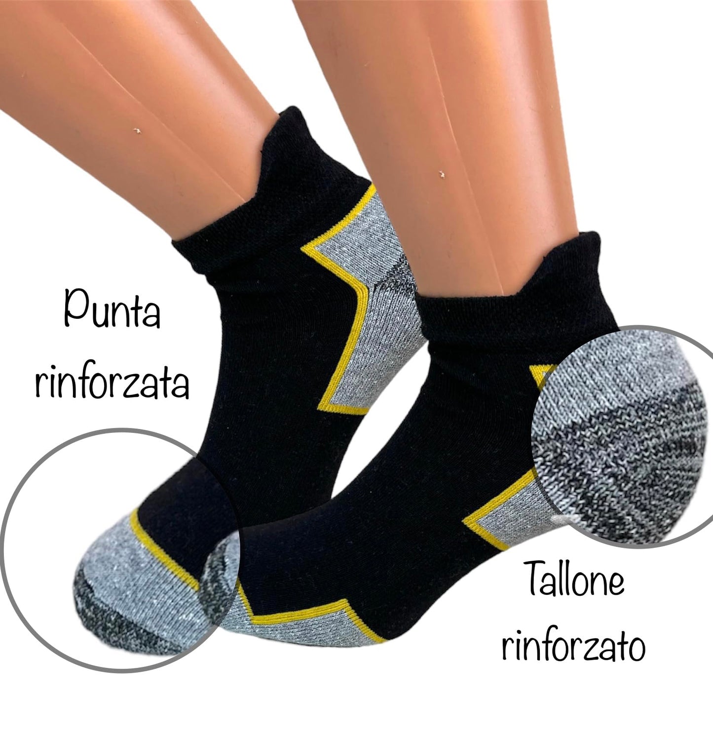 Lucchetti Socks Milano Calze da Lavoro Estive Uomo Corte Fantasmini Uomo Cotone Calzini Uomo Corti alla Caviglia Traspiranti e Rinforzati Soletta in Spugna