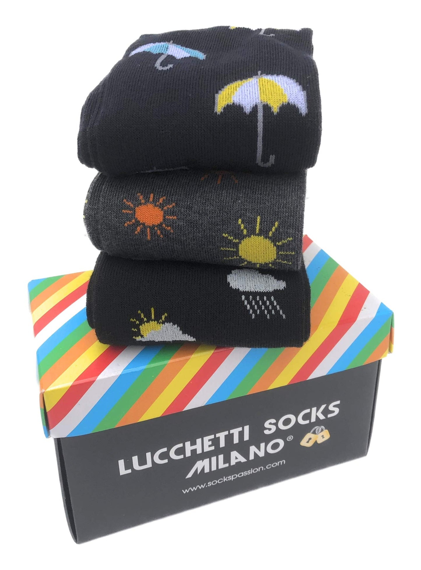 Lucchetti Socks Milano SET 3 PAIA DI CALZE UOMO LUNGHE CALDO COTONE COLORATE TENDENZA POIS FANTASIA FASHION MADE IN ITALY (SET METEO EST)