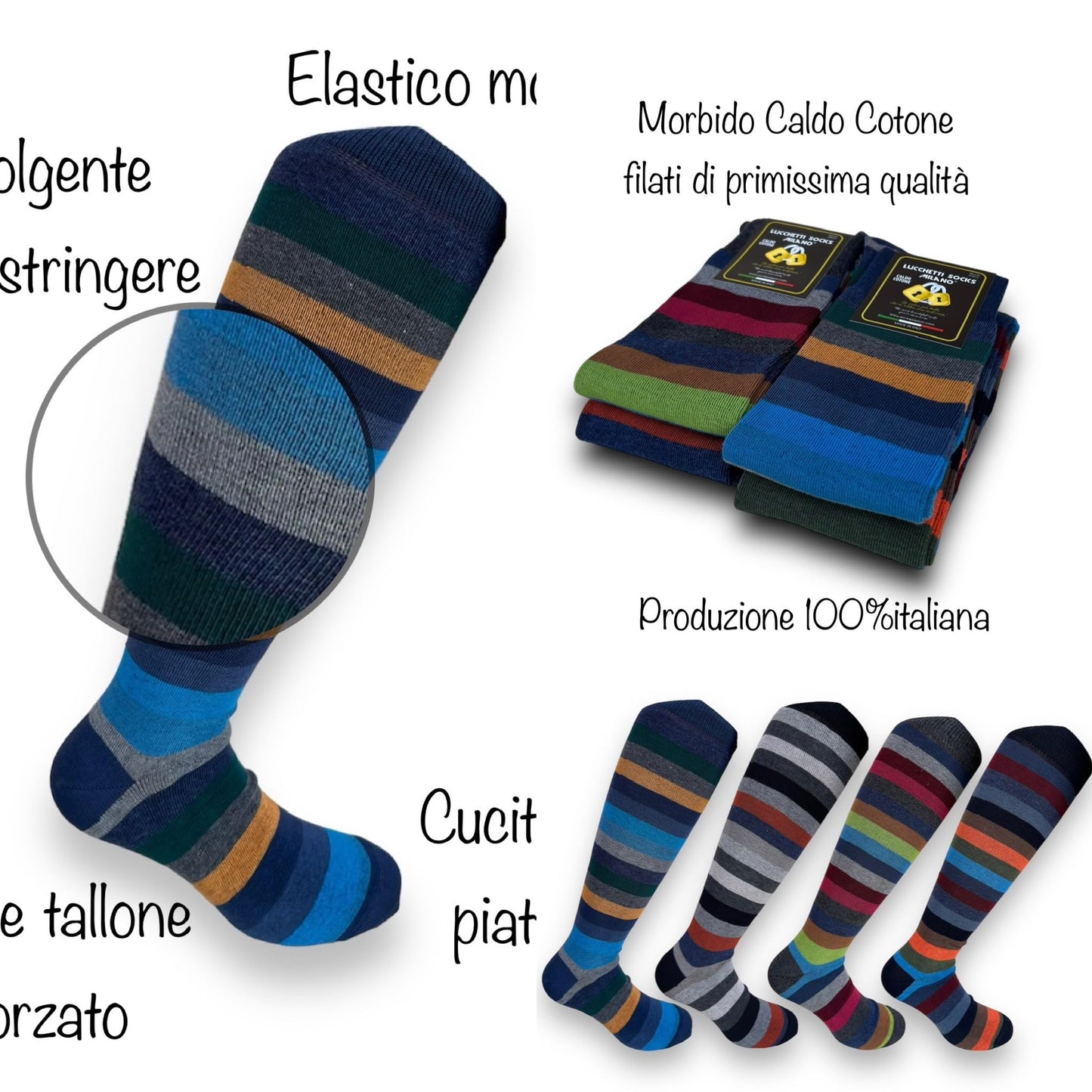 Lucchetti Socks Milano SET DA 4 PAIA DI CALZE UOMO LUNGHE CALDO COTONE COLORATE TENDENZA POIS FANTASIA FASHION MADE IN ITALY