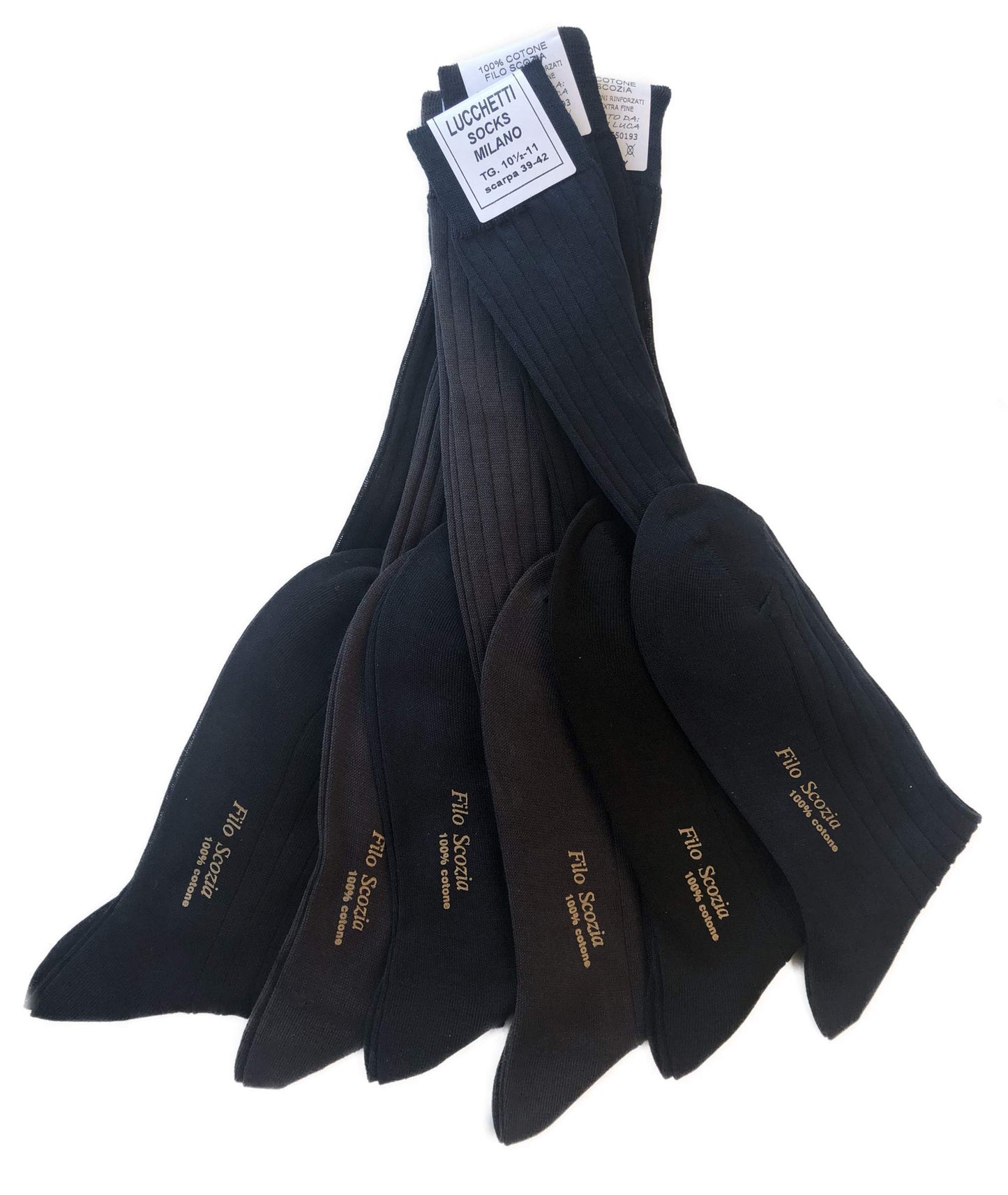 Lucchetti Socks Milano 6 PAIA calze da uomo lunghe filo di scozia 100% cotone rimagliate Made in Italy