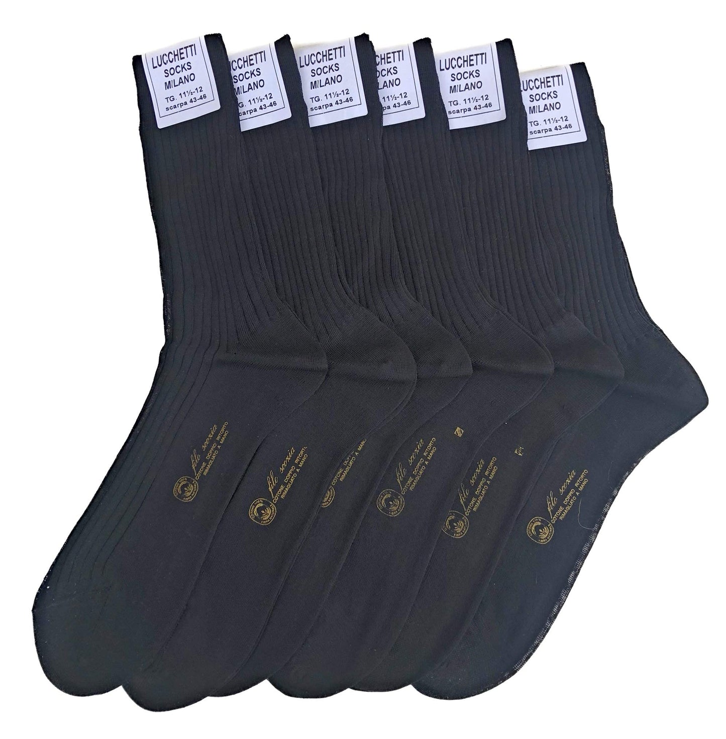 Lucchetti Socks Milano 6 PAIA calze da uomo SANITARIE filo di scozia 100% cotone rimagliate Made in Italy