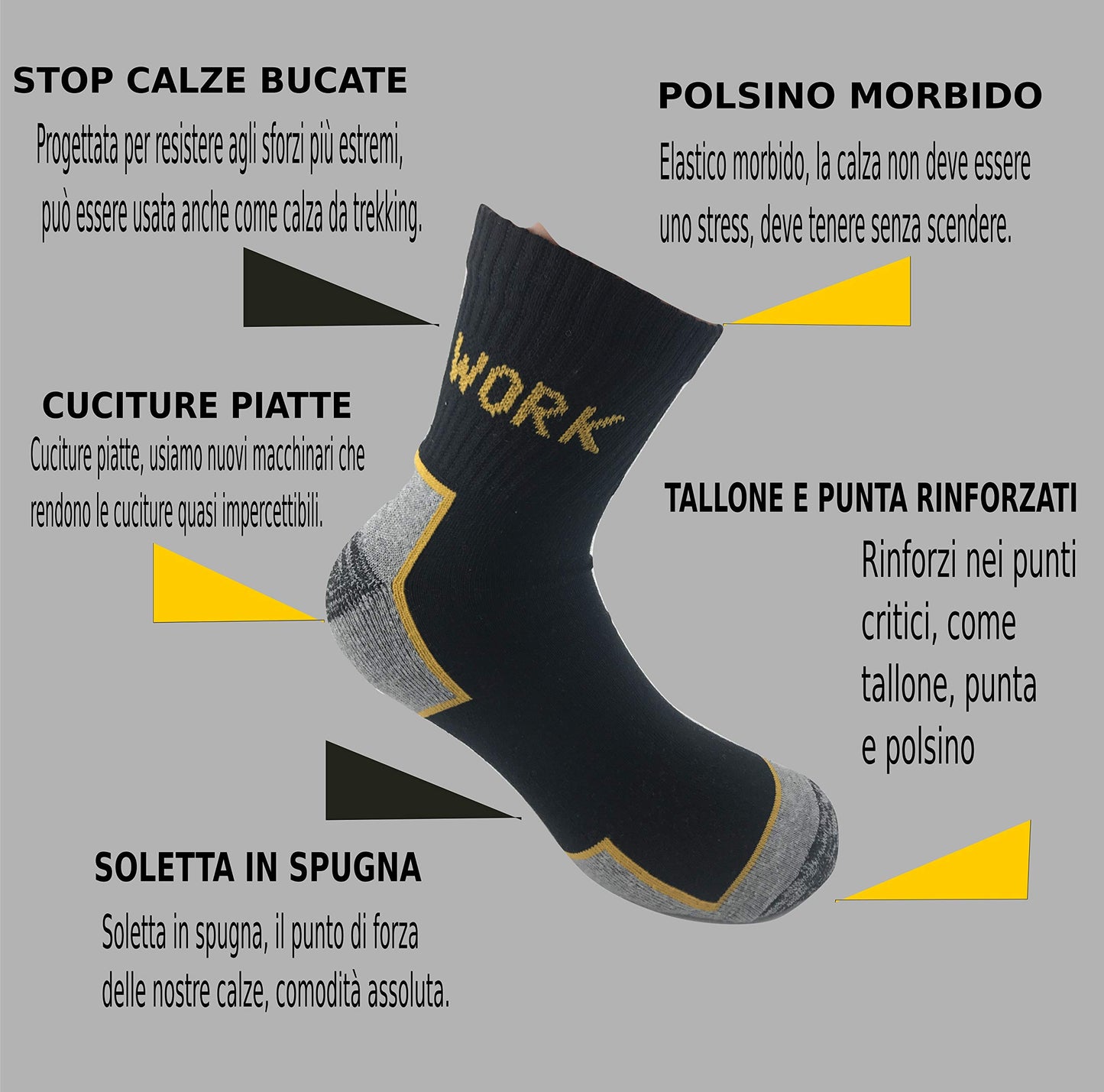 Lucchetti Socks Milano Calze da Lavoro Altezza Caviglia Punta e Tallone Rinforzati Spugna di Cotone