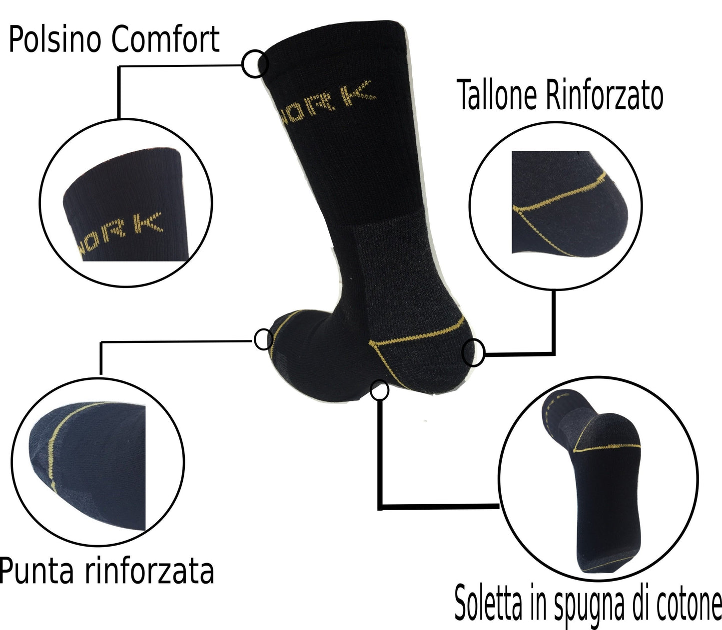 Lucchetti Socks Milano Calze da Lavoro Uomo in Spugna di Cotone Rinforzate Antinfortunistiche Nero o Assortito
