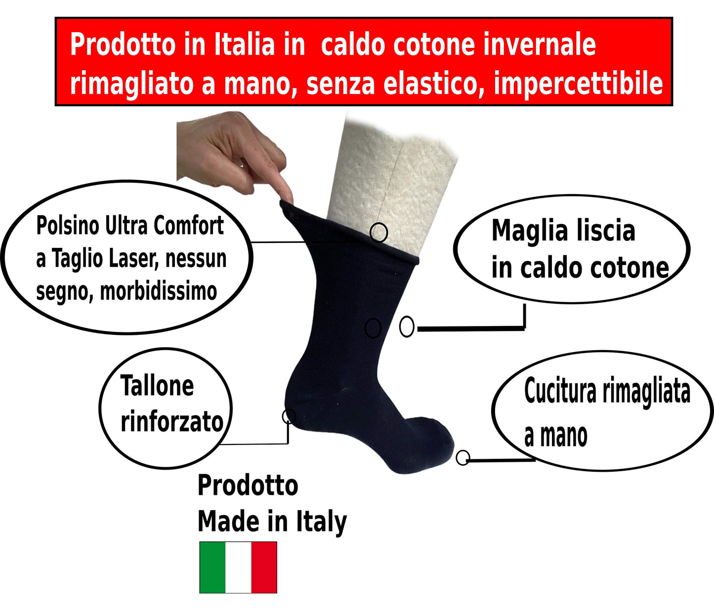 Lucchetti Socks Milano 6 PAIA calze da uomo SANITARIE caldo cotone invernali senza elastico taglio laser rimagliate Made in Italy