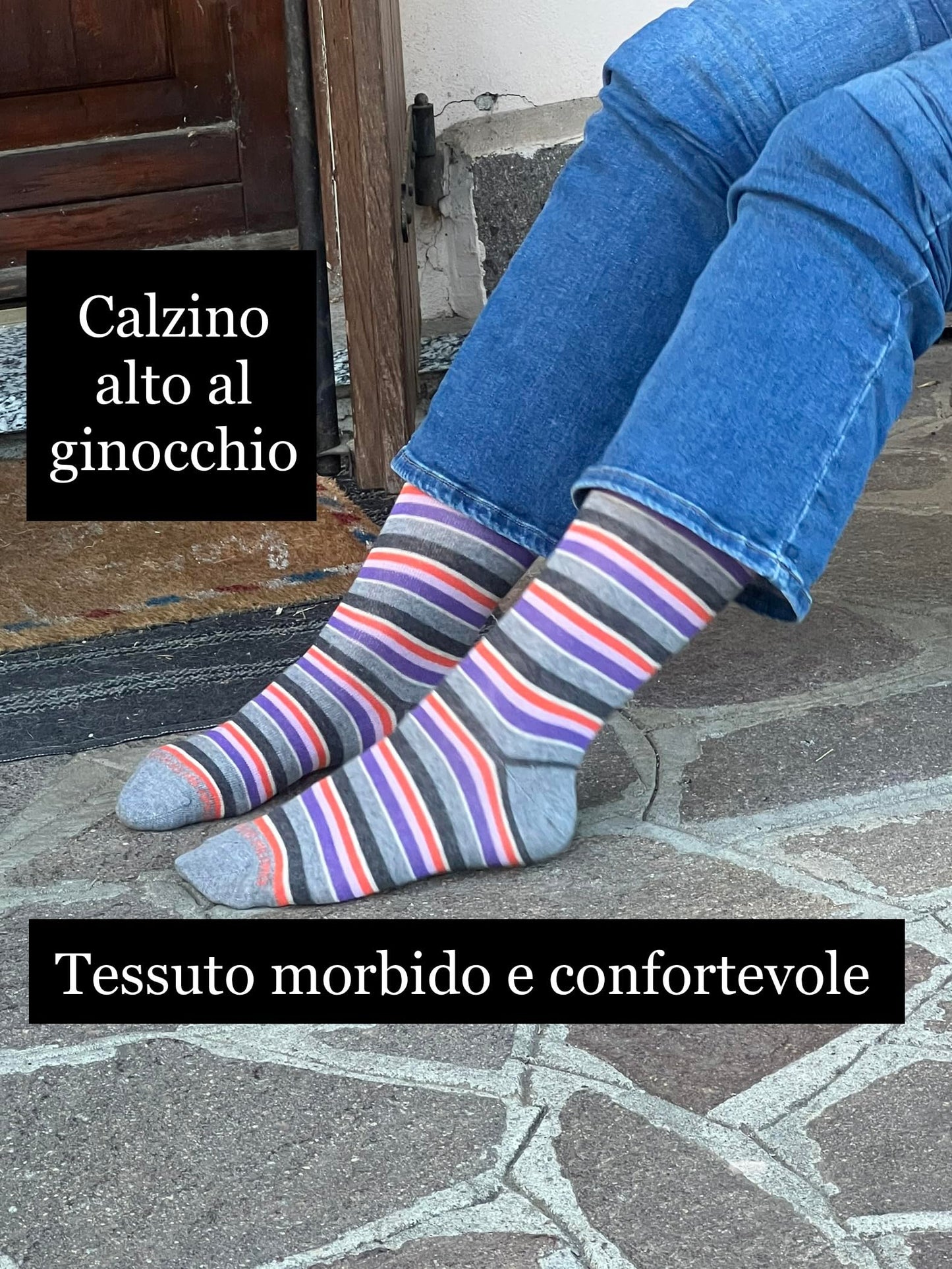 Calze Donna Invernali Lunghe Caldo Cotone Fantasia Righe Pois Termiche Colorate Made in Italy