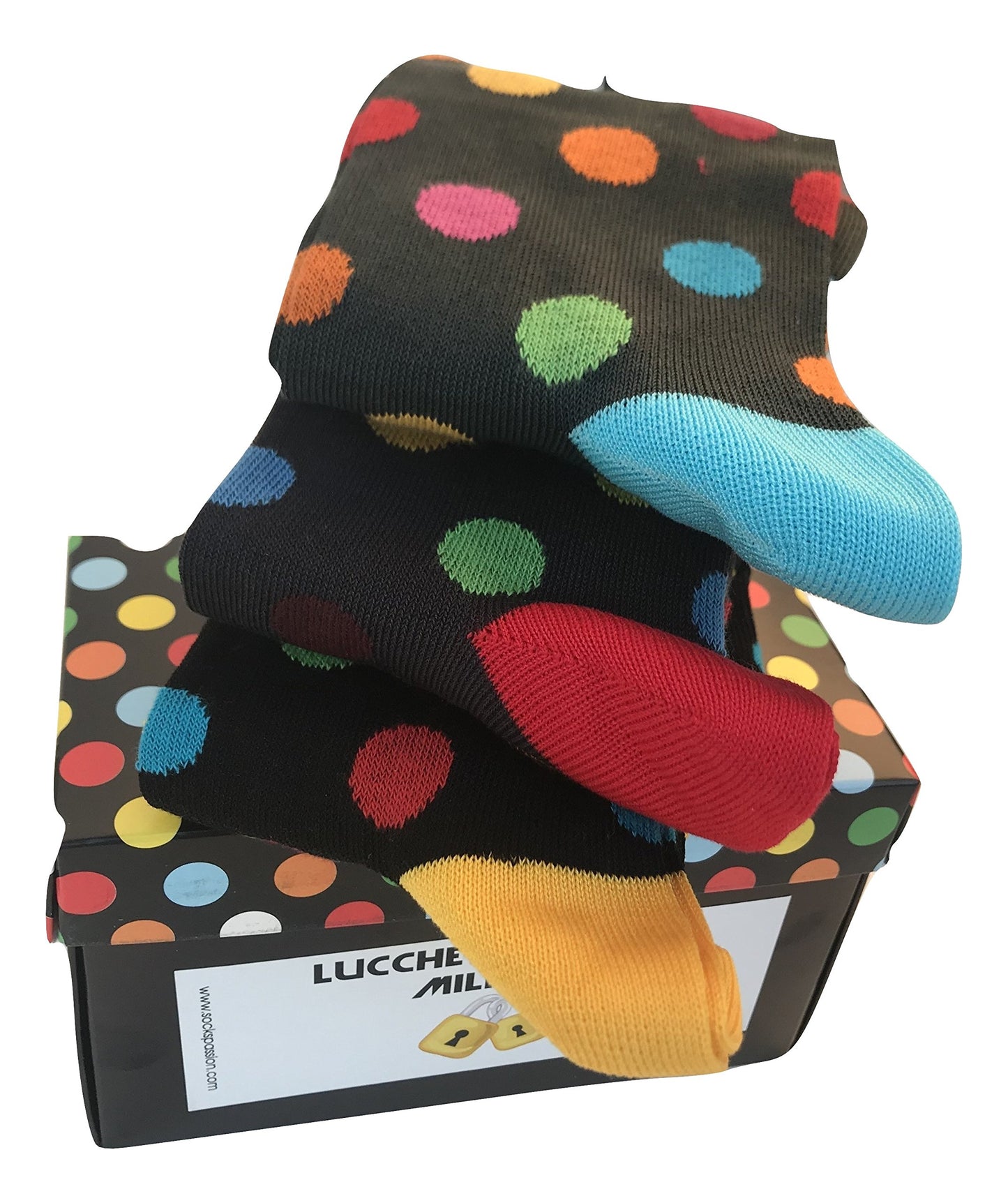Lucchetti Socks Milano confezione con 3 paia calze fashion colorate di tendenza uomo estive leggere lunghe Taglia Unica (Set Pois Color A)