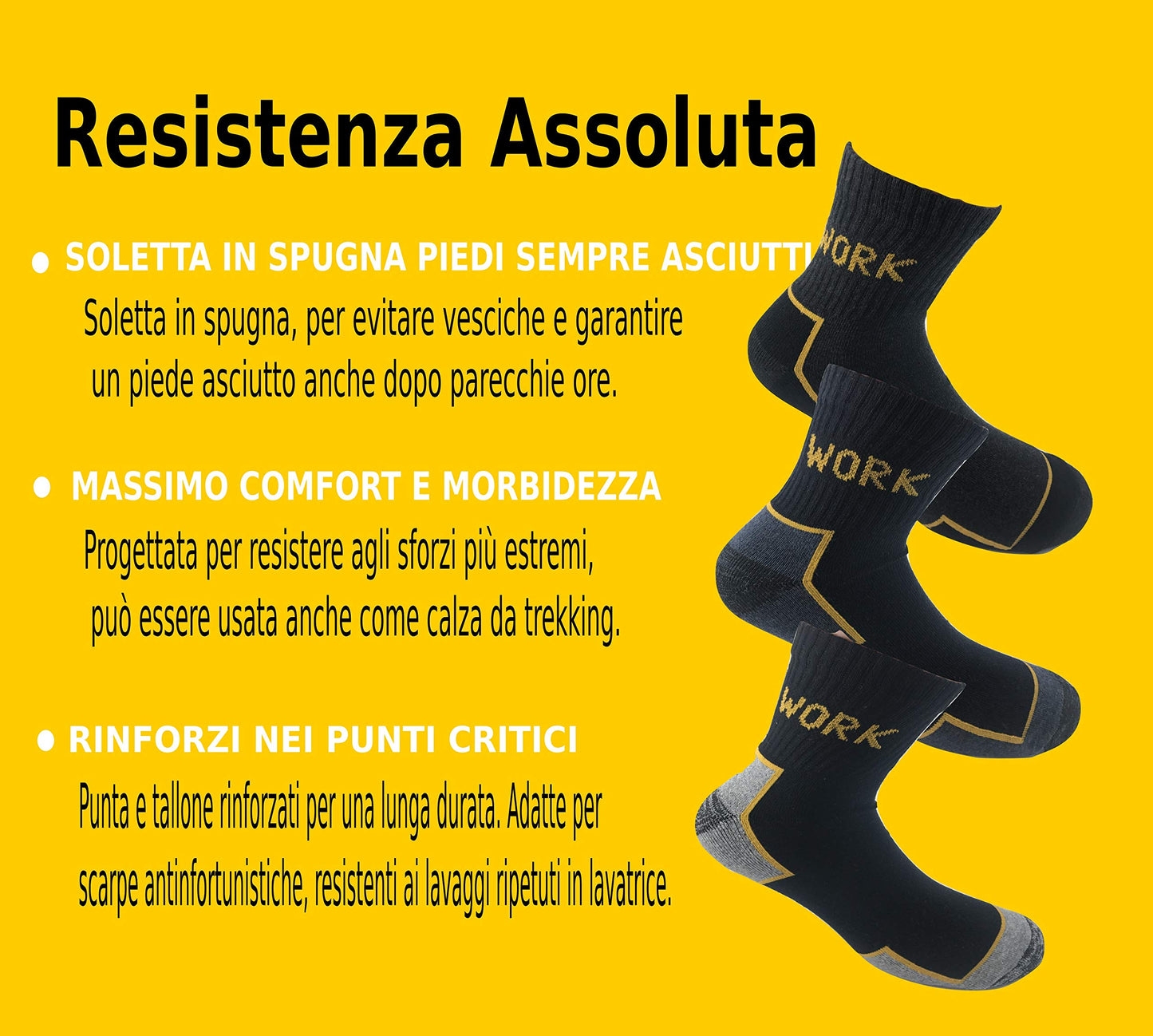 Lucchetti Socks Milano Calze da Lavoro Altezza Caviglia Punta e Tallone Rinforzati Spugna di Cotone