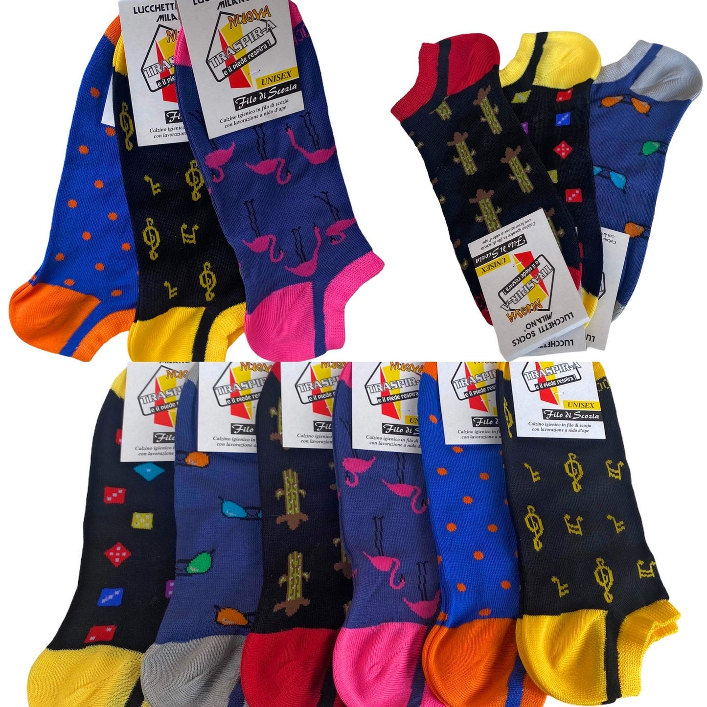 Lucchetti Socks Milano Fantasmini uomo cotone colorati fantasia filo di scozia pois disegni calzini corti alla caviglia made in Italy